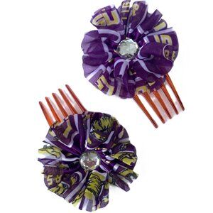 Louisiana State University Hair Combs Ribbons Rhinestones, Set 2 LSU Tigers Bows
